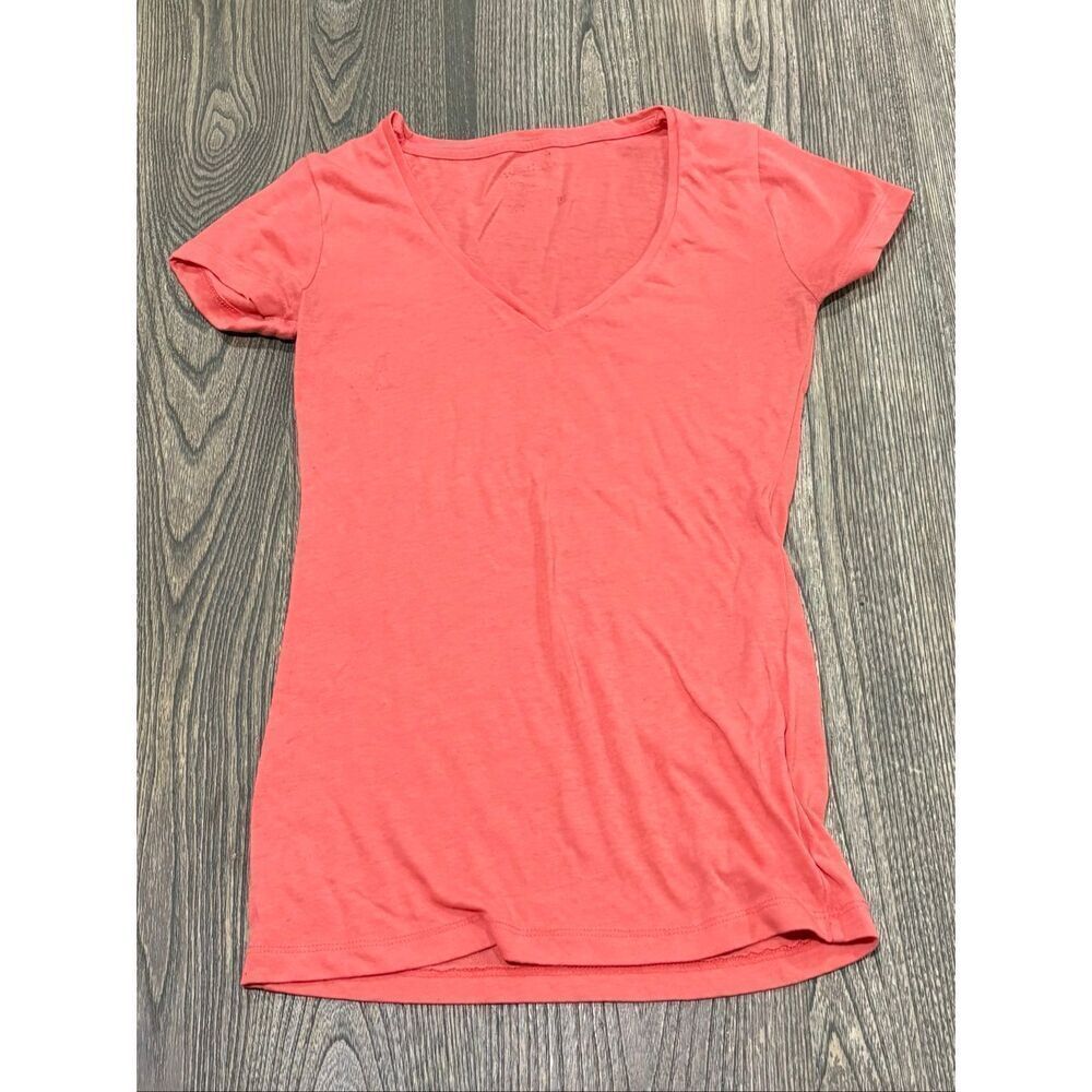 Essentials Women’s V-Neck T-Shirt Cotton Blend Short Sleeve Tee Coral Size Small